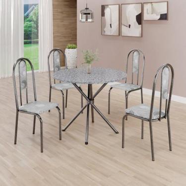 Imagem de Conjunto Sala de Jantar Mesa Redonda 75cm Tampo Granito Ocre 4 Cadeira