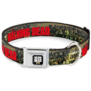 Imagem de Buckle-Down Coleira para cães com fivela de cinto de segurança – AMC-The Walking Dead Zombies1 Verde/Vermelho – 3,8 cm de largura – Serve para pescoço de 45,7 a 81,2 cm – Grande