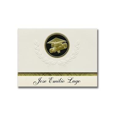 Imagem de Signature Announcements Jose Emilio Lugo (Adjuntas, PR) anúncios de formatura, estilo presidencial, pacote básico de 25 tampas e selo de diploma preto e dourado.