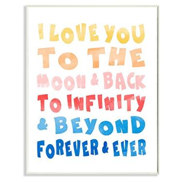 Imagem de Decoração de casa Stupell Love To Moon and Back Rainbow Tipog Wall Plaque Art, 10 x 0,5 x 15, Orgulhosamente Feito nos EUA