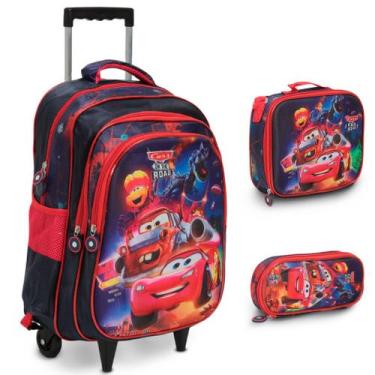 Imagem de Kit Mochila Bolsa Escolar Masculina Carros Rodinha Passeio - Toys 2U