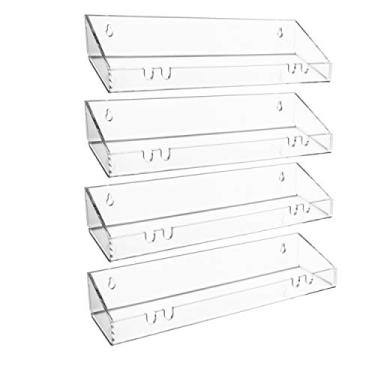 Imagem de Prateleiras de parede flutuante de acrílico AMT (pacote com 4, Grande- Atualizações) | Prateleiras de banheiro de acrílico | Prateleira de parede de acrílico invisível | Design inteligente com aberturas para pendurar para sua esponja de banho e outros itens!