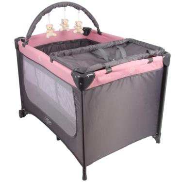 Imagem de Berço Portátil Infantil Joly com Mosquiteiro, Barra de Brinquedos Trocador e Bolsa - Seguro, Confortável e Compacto INMETRO (Rosa)