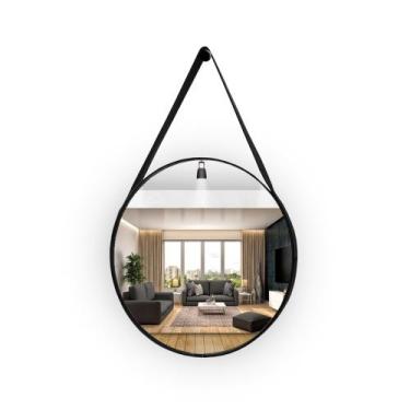 Imagem de Espelho decorativo redondo - c alça em couro preto - J.A