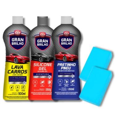 Imagem de Kit Limpeza Automotiva Shampoo C/ Cera + Pneu Pretinho e Silicone Lava