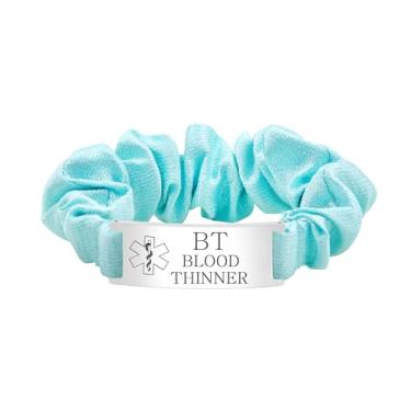 Imagem de Oneress Pulseira de identificação de segurança para mulheres com informações médicas, faixa de cabelo médica personalizável gravada, bijuteria elástica minimalista personalizada YA5426, Medium, Aço