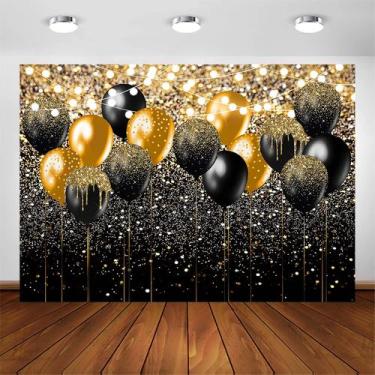 Imagem de Pano de fundo fotográfico Avezano preto e dourado Glitter 7x5 pés