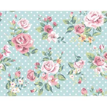 Imagem de Papel De Parede 3m Rosa Floral Azul Bolinhas Autocolante