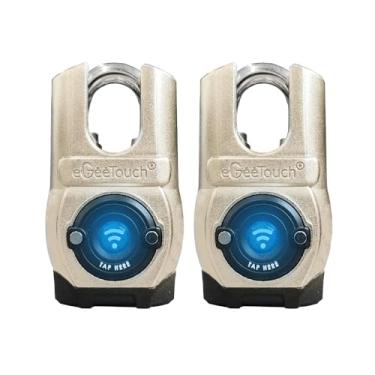 Imagem de eGeeTouch Cadeado inteligente de 5ª geração para ambientes externos – (pacote com 2, design anticorte) Bloqueio Bluetooth e NFC sem chave, segurança resistente a intempéries - Controle inteligente de