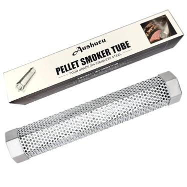 Imagem de Aushucu Tubo de defumador de 30,5 cm, tubo de fumo de aço inoxidável, para fumar quente ou frio, 5 horas de fumo, portátil, para churrasco, tubo de fumo, gerador elétrico de carvão a gás, fumador