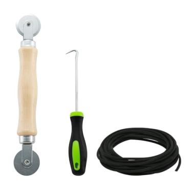 Imagem de HOME MASTER HARDWARE Kit de reparo de tela de janela, ferramentas de rolo de tela 3 em 1 com rolamento, ranhura de retentor de tela (9 m) e gancho de remoção de estrias para instalar e substituir