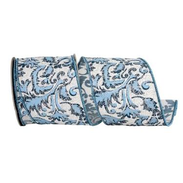 Imagem de Reliant Ribbon Filigrana Azul Glittered Deluxe Fita de borda com fio, azul