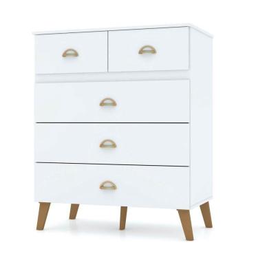 Imagem de Cômoda 5 Gavetas Estilo Retrô 91Cm Ziza V02 Branco/Camarim - Mpozenato