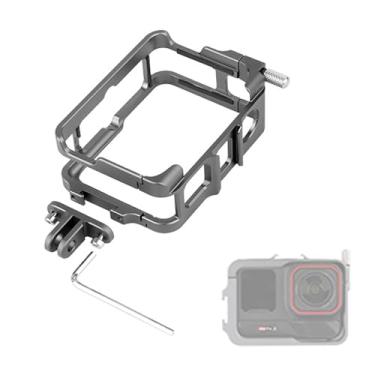 Imagem de SZZCNOX Gaiola protetora de metal para coelho Insta360 Ace Pro 2/Ace Pro/Ace, moldura de montagem para câmera de ação com garra de montagem e sapatos frios para luz e microfone, suporta disparo