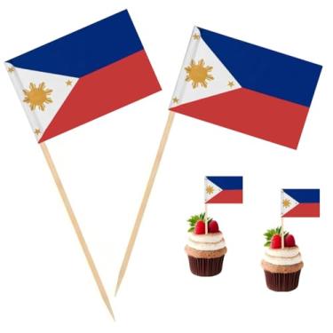 Imagem de 100 Pac Bandeira das Filipinas Bandeiras de palito de dente filipino, palhetas de coquetel, mini palito, topos de cupcake, palitos de país, decoração de festa, celebração, coquetel, comida, bar,
