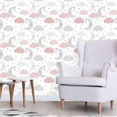 Imagem de Papel de Parede Autocolante Baby Nuvens com Lua 250 - Inove Papéis de 