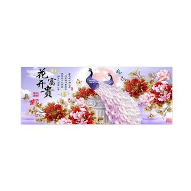 Imagem de BMZFYBS Imagem de arte de parede chinoiserie - pintura de paisagem chinesa em tela - peônia de pavão - pôster moderno e impressões para decoração de sala de estar 60 x 150 cm 24 x 59 pol. sem moldura