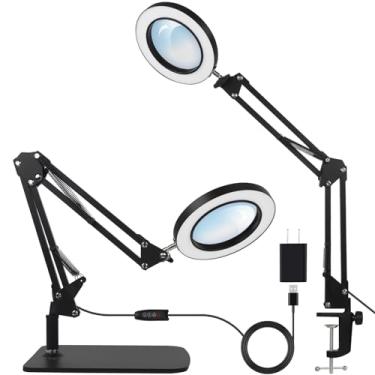 Imagem de Lurui Luminária De Mesa Com Lupa Led 2 Em 1, Com Braçadeira, Lupa Com Luz E Suporte, 3 Modos De Cor, Escurecimento Contínuo, Para Trabalho De Escritório Em Casa, Reparos, Artesanato, Leitura, Costur