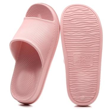 Imagem de Crazy Lady Pantufas femininas masculinas para uso interno e externo, antiderrapantes, massagem, banho de spa, piscina, academia, chinelos, sandálias de dedo aberto, confortáveis e macias, sapatos casuais, plataforma leve de EVA, Massage/Pink, 5-5.5 Women/4-4.5 Men