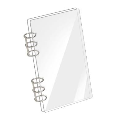 Imagem de SBYURE A6 fichário com 6 anéis, capa de caderno de acrílico transparente, agenda A6, pastas de folhas soltas, recarregáveis com anel redondo de metal prateado para estudantes, recarregáveis, viagens