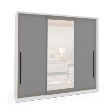 Imagem de Guarda-Roupa Casal com Espelho Valência 3 Portas 4 Gavetas Branco e Cinza