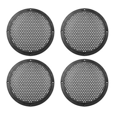 Imagem de X AUTOHAUX 4 peças de capa de alto-falante de áudio de plástico de 15 cm de tela subwoofer Grill Horn Guard Decorative Circle Grille Protector preto para carro