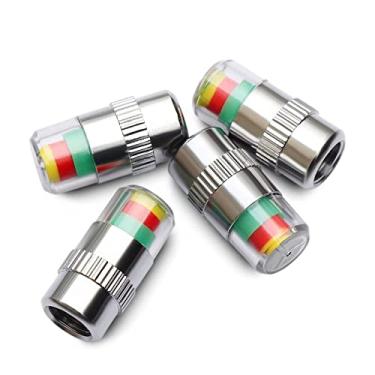 Imagem de KURAMI Tampas de haste de válvula de pneu, tampas de pressão de pneu 32 PSI 2.2 bar TPMS indicador sensor de pressão de pneu 3 cores alerta ocular 4 peças