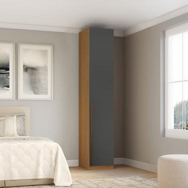 Imagem de Guarda-Roupa Modular 1 Porta com Prateleiras e Cabideiros Altezza Freijó/Titânio