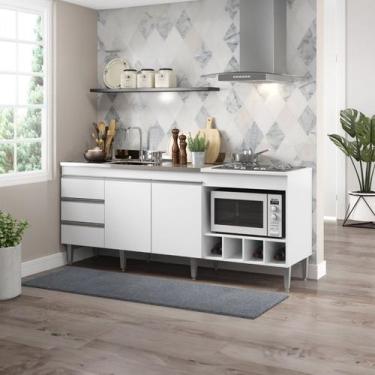 Imagem de Balcão de Pia para Cozinha 3 Gavetas Cooktop Forno 183cm Branco - Solu
