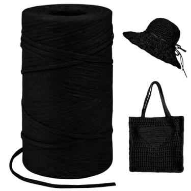Imagem de LEREATI Fio de ráfia preta para sacos de crochê, fita de ráfia de corda plana de 3 mm x 328 jardas para embrulho de presente, fio de fita de papel de ráfia para chapéu de sol de crochê, bolsa