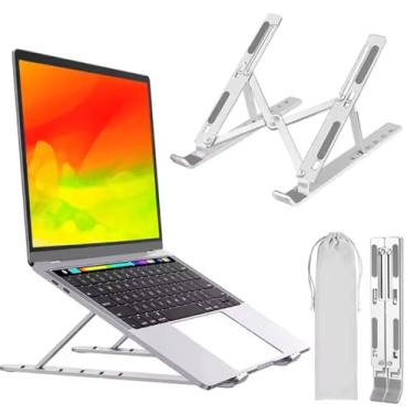 Imagem de Suporte De Alumínio Para Notebook Ajustável Com 6 Ângulos Ajustáveis - Dobrável E Ergonômico Para Desktop Portátil Compatível Com Macbook, Ipad, Hp, Dell, Lenovo, Samsung (ETC) 10-17" - Premium