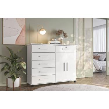 Imagem de Cômoda Platina Lukaliam 5 Gavetas Sapateira Rodízios Gaveta com Chave 