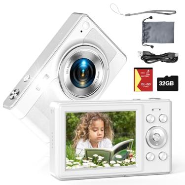 Imagem de Câmera digital atualizada, câmera 56MP FHD 1080p para crianças com zoom de 16x antirtrepidação, câmera infantil com cartão TF de 32 GB, duas baterias, cordão, câmera pequena compacta para crianças,