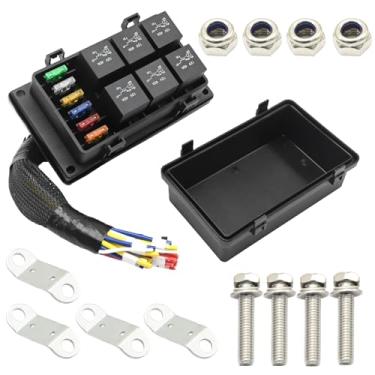 Imagem de UOIENRT Fusível automotivo de 12 V e caixa de relé de 5 pinos, painel de relé universal com chicote pré-fio 12AWG 16AWG, bloco de caixa de relé de fusível para veículos automotivos DC, carros, barco