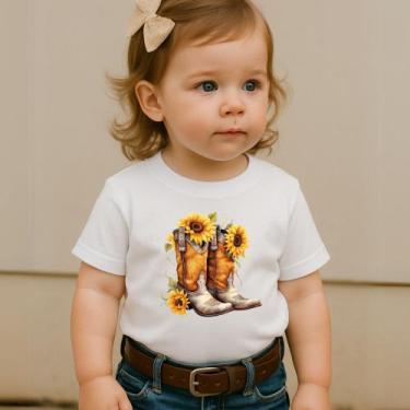 Imagem de Camiseta Blusa Infantil Estampa Botas Girassóis 027 Feminina Estilosa 