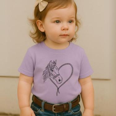 Imagem de Camiseta Blusa Infantil Modinha Estampa Cavalo Coração Lindo Fofo Amor
