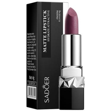 Imagem de SADOER Velvet Matte, Batom, Longa Duração Transfer-Prova Hidratante, Sortido 12 Tons, 4g (07# Roxo Ameixa)
