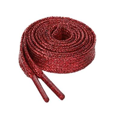 Imagem de Allegra K Glitter Brilhante Metálico Brilhante Brilhante Cintilante Sapatilha Sapatilha Cadarço Cadarço Cordões, Vermelho, 60cm/23.62"