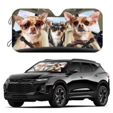 Imagem de Generic Para-sol para carro, pára-brisa para cães de estimação, para-sol, chihuahua, família, carro, viseira dianteira, animal, motorista, para-brisa, capa isolar contra raios UV 143 x 70 cm,