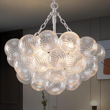 Imagem de Zonstore Lustre De Bolha Vidro, Luminária Pendente Em Formato Bola, Base Branca, Decorativo 4 Luzes Para Sala Estar, Jantar E Quarto, 50,8 Cm X 35,5