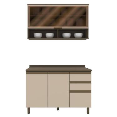 Imagem de Cozinha Modulada Connect 2 Peças Com Aéreo Basculante E Balcão 120cm Duna/cristal - Móveis Henn Duna/cristal