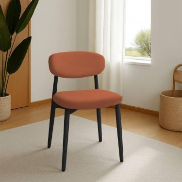 Imagem de Cadeira De Jantar Lucy Estrutura Aço Carbono Laminado Preto Com Estofado Poliuretano Caramelo