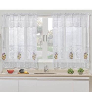 Imagem de Cortina Para Cozinha Renda Flores Para Varão Simples 1,20m X 2,50m - D