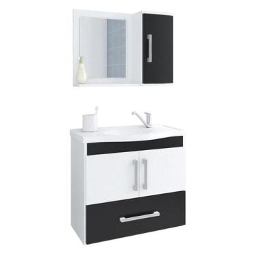 Imagem de Gabinete de Banheiro com Cuba e Espelheira Atenas 65cm Branco/Preto - 