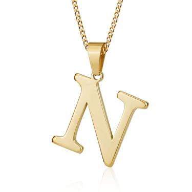 Imagem de Suweibuke Colar com inicial para homens e mulheres, meninos e meninas, banhado a ouro 18K, colar com pingente de 26 letras, joias personalizadas para presentes, Average, Aço inoxidável, Sem Pedra