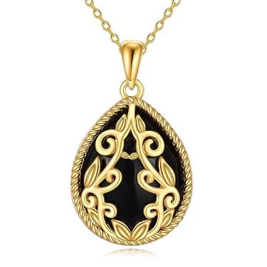 Imagem de YAFEINI Colar de ônix preto para mulheres prata esterlina banhado a ouro amarelo 18K opala preta filigrana boho pingente colar joias presentes para meninas, Prata esterlina, ônix preto