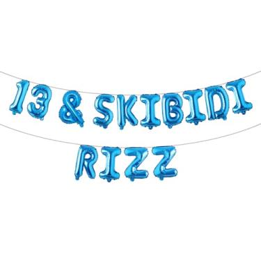Imagem de Banner de balão multicolorido 13 & Skibidi Rizz - suprimentos, ideias e decorações para festa de 13 anos (13 e SKIBIDI RIZZ Blue)
