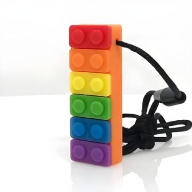 Imagem de Colar Mordedor Sensorial de Silicone para Alívio da Ansiedade Anti Estresse Autismo Mastigar Brinquedos com Cordão Crianças e Adultos Autistas Chaveiro Lego Bolinha Colorido Base Laranja