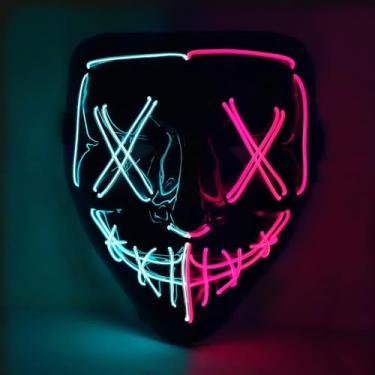 Imagem de Ourbest Halloween Mask LED Light up Mask Scary mask for Festival Cosplay Halloween Costume Masquerade Parties,Gift (Pink+ice Blue)