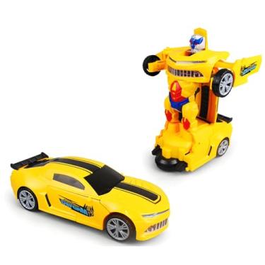 Imagem de Super Carro que Vira Robô – Brinquedo 2 em 1 com Luzes LED, Som e Transformação Estilo Carro Robô | Diversão Garantida para Crianças 3+ (Amarelo)